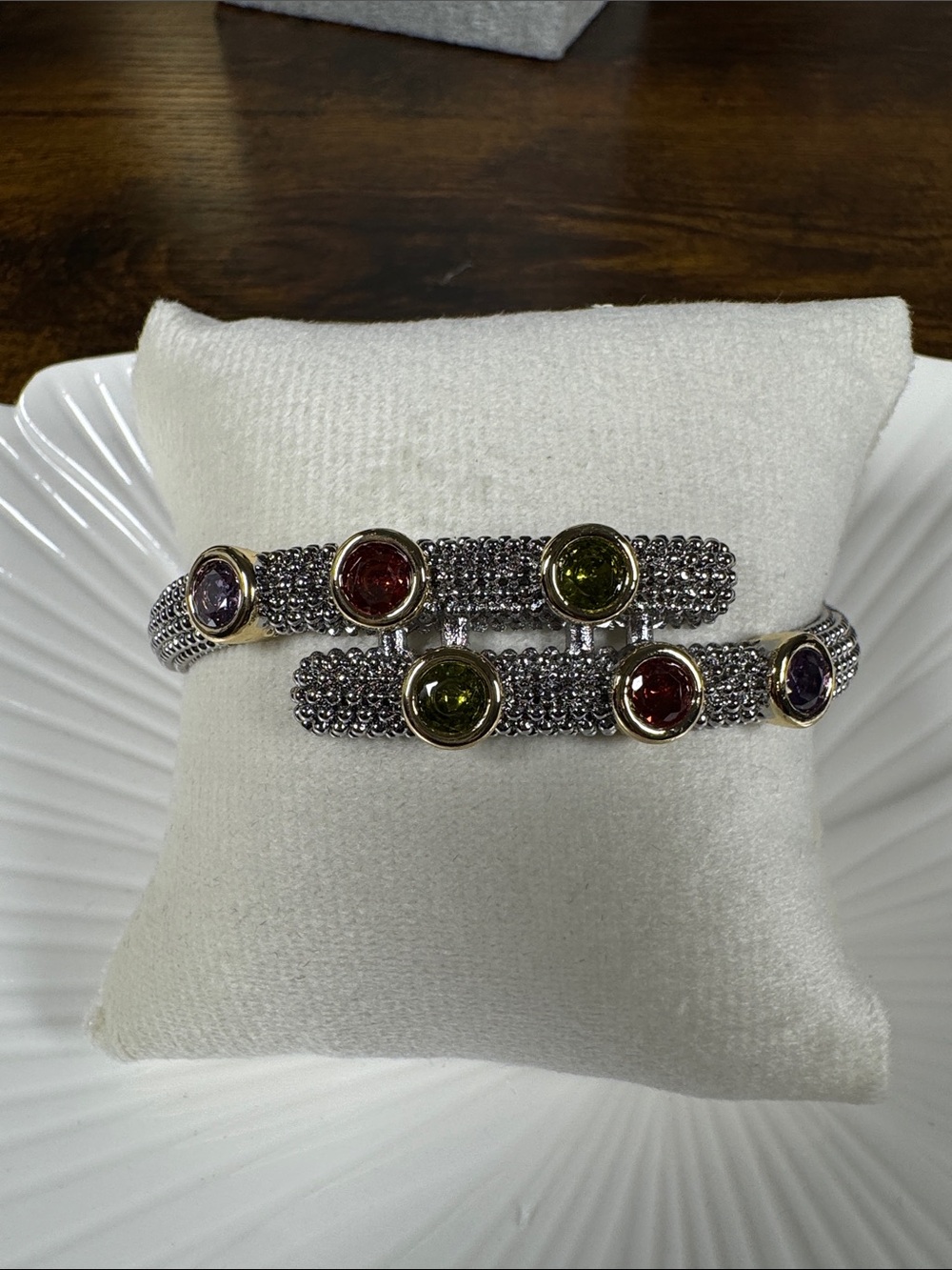 Multicolor Stone Silver-Tone Stretch Bracelet Set